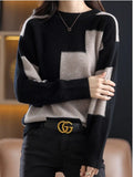 Winter Clothes Women Fashion Tops 2022 Round Neck Knitting Color Matching Long Sleeve Top Oversized Sweater Women
