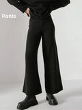 Women's Trousers Suit 2022 Winter Loose Solid Polo Neck Two Piece Set Casual Long Sleeve Knitwear+Wide Leg Pants