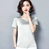 Imitation Silk Blouse Short Sleeve Satin Blouse Women Summer Ladies Office Blouses Womens Tops And Blouses