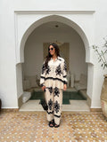 Printed Women's Pants Sets Loose Lapel Long Sleeve Shirt Wide Leg Trousers Suits 2024 Spring Summer Casual 2 Pieces Set-Outfit