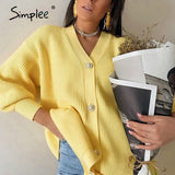 Casual long knitted cardigan female autumn winter Loose lantern sleeve sweater cardigan Basic white button women's