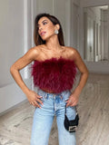 Graduation party Women's Corset Fur Crop Top Y2K Fashion Strapless Summer New Sexy Streetwear Sleeveless Backless Off Shoulder Tanks and