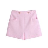 Solid Woolen Tweed Buttons Shorts With Pockets Fashion Office Ladies Uniform Capris Za 2021 Women Pantalon Pour
