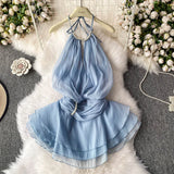 And Summer 2025 New Products Hanging Neck Bare Back Texture Crippling Poneng Dress To Close The Waist Tie Sweet Holiday