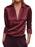 Autumn Temperament Simple V-Neck Shirt Long-Sleeved Shirt