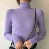 Women Pullover Turtleneck Sweater Autumn 2022 Long Sleeve Elastic Korean Simple Basic Jumper Pull Femme Solid Color Tops