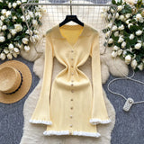 Luxury Famous Knitted Dress Woman Autumn Wooden Ear Over The Collar To Slim Beautiful Sister Mid-Long