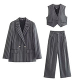 Summer 2023 New Women's Striped Blazer, Vest And Pants Suit W050 9681-Outfit