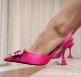 banquet thick-heeled solid color large size low-top high-heeled suede pointed red fashion
