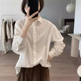 Shirt Women's Spring And Autumn New Loose Thin Korean Version Of Age-Reduction Long-Sleeved Basic Simple Solid Color