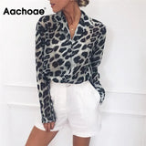Vintage Blouse Long Sleeve Leopard Print Blouse Turn Down Collar Office Shirt Tunic Casual Loose Tops Plus Size