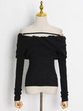 High Street Slim White Sweater For Women Slash Neck Long Sleeve Solid Knitting Pullover Female Clothing Fashion