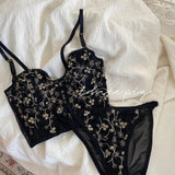Embroidery Lace Flowers French Underwear Sexy Body Shaping Push Up Bra Set Romantic White Lingerie Bras and Panties