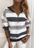 Casual Wide Stripes Zipper Sweat