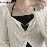 Fashion Suit Two Piece Set Women Chain Folds Tshirts Lace Up Sling Vest Sets Roupas Femme Y2k Clothes Korean Sexy Outfits-Outfit