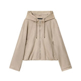 New Women's Hooded Zip Pocket Deer-Skinned Long-Sleeved Jacket
