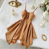 VAREY LIN 2022 Summer Women V Neck Sleeveless High Waist Dress Sexy Spaghetti Strap Dresses Female Ladys Sash Tie Up