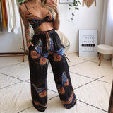 New Summer Women's Printed Sexy Breasts + Loose Broad Leg Pants Two