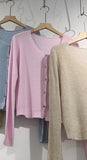 Spring And Autumn New Korean Simple Knitted Cardigan Omnipotent Solid Color V-Neck Long-Sleeved Blouse-Outfit