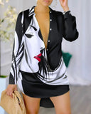 Independence Station New Fashion Style Sexy Fashion Printed Long-Sleeved Shirt Spot-Outfit