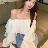 Women Solid Elegant Trendy Chic Casual Crop Tops Spring Sexy Slash Neck Ulzzang Long Sleeve Females Sweet Hot Sale