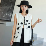 Small, French, Beautiful, Chic, Unique Design, Fragrant Style, White Sleeveless Embroidered Waistcoat Woman-Outfit