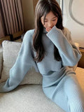 Sweater Dress 2 Piece Sets Solid Casual Turtleneck Sweater And Spaghetti Slip Dress Suits Female Bodycon Pullover