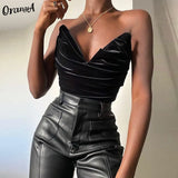 Y2K Fashion Women Summer Faux Leather Straight Pants Luxurious Vintage Leisure PU Loose Office Lady Slim Design