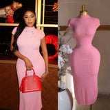 Temperament Dress Woman 2025 New High-End Sense Collar Short Sleeves To Retwept Body Knitted