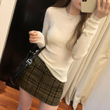 Pure Color Slim, Slim, Skinny, Bottomed Sweater, A New Autumn Style Soft Waxy Round Collar With A Long-Sleeved Blouse-Outfit