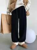 Women's Fleece Lined Thickened Corduroy Sweatpants High Waist Loose Casual Trousers Straight Leg