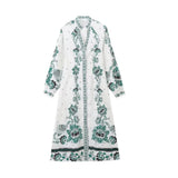 New Printed Long Dress Lantern Sleeve V-Neck Casual Beach Vacation Shirt