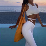 high waist hin thin Bandage Straight pants female high quality activity trousers kpop street leisure party