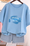 100% Cotton L-6XL T Shirt Letter Print Tshirt Short Sleeve Women's Top Summer Casual Couple O Neck Oversized T
