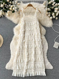 Ruffled Solid Women Summer Dress 2022 Zipper French Style Elegant Temperament Ladies Long Beach Sweet