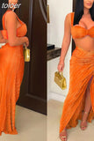Sexy Green Sleeveless Caimsole Two Piece Skirt Set Party Evening For Women 2023 Summer Strapless Crop Top Long Skirt