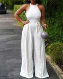 Women White Chain Design Sleeveless Wide Leg