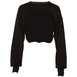 Women Crop Tops New Fashion Solid White And Black Letter Print Full Sleeve Sweatshirts Women Street O-Neck Short