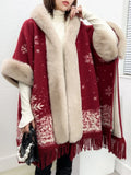 Woman Winter 2022 Shawl Knitted Padded Cashmere Women's Sweater Wool Tie Hat Cloak Red Cape Hooded Cloak Women's