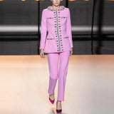Early Spring New Fashion Heavy Industry Nails And Diamond Jacket Jacket Trousers Set Two