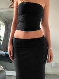black two-piece set with bandeau top and midi