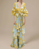 Fashion Print Holiday Chiffon Dress Deep