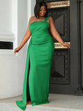 Size Ruched One-Shoulder Split Formal