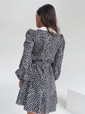 Elegant Women Dress Party 2022 Peter Pan Collar Ladies Vintage Floral Dress Sash Puff Sleeve A-Line Dress