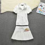 Women Two Piece Set Crop Top Stand Collar Short Sleeve Mini Skirt Cute Streetwear Matching Summer Sports Suit