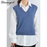 Knitted Vests For Women Spring 2022 Sleeveless Sweaters V Neck Casual Loose Vest Vintage Woman Knittrd Women Vest