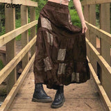Gothic Patchwork Velvet Maxi Skirt Women Dark Academia High Waist Skirts Grunge Basic Casual Ladies Streetwear