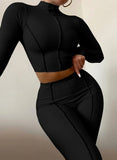 Ribbed Turtleneck Crop Top and Pants 2pc Set 618-0-Outfit
