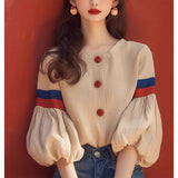 Early Autumn New French Niche Design Sense Of Unique And Beautiful Atmosphere Aging Apricot Lantern Sleeve Shirt