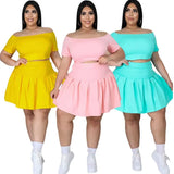 Size Sets Skirts Women Fashion Casual Crop Top Mini Skirt Two Piece Solid Outfits New Uniform Summer Wholesale